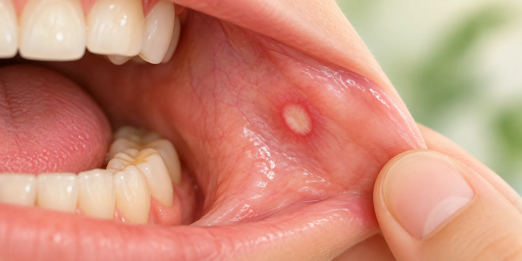 Illustration of a mouth ulcer inside the cheek