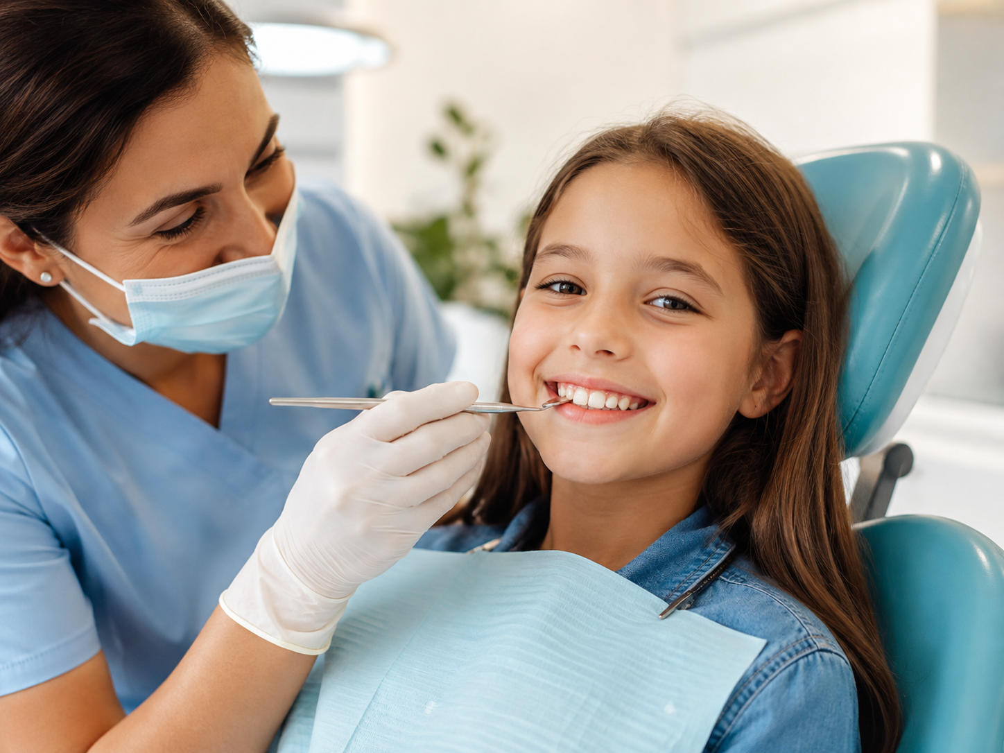Pediatric dentist helping a child cooperate during dental treatment in Faridabad